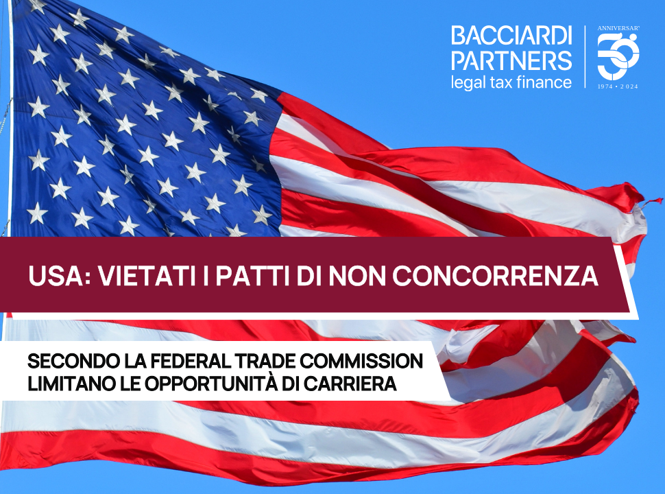 bandiera americana, Usa vieta i patti di non concorrenza, logo Bacciardi Partners