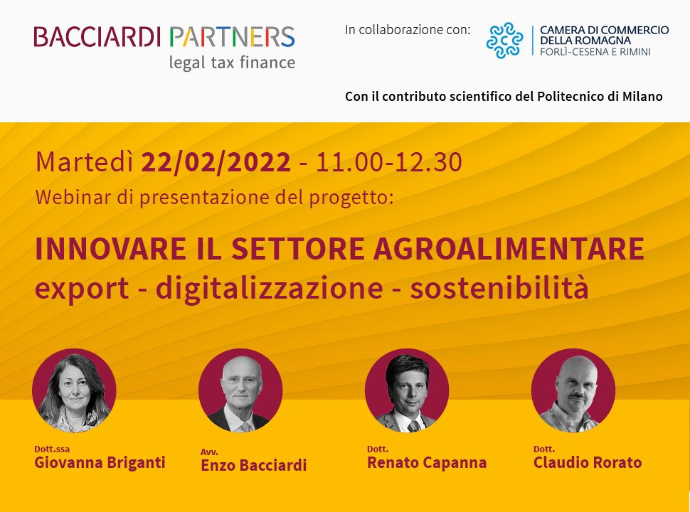 Progetto Innovare il settore agroalimentare Bacciardi Camera di Commercio della Romagna webinar 22.02.022